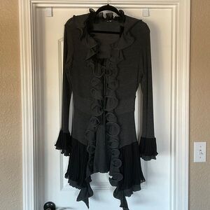 Double Zero Dark Gray Ruffled Cardigan